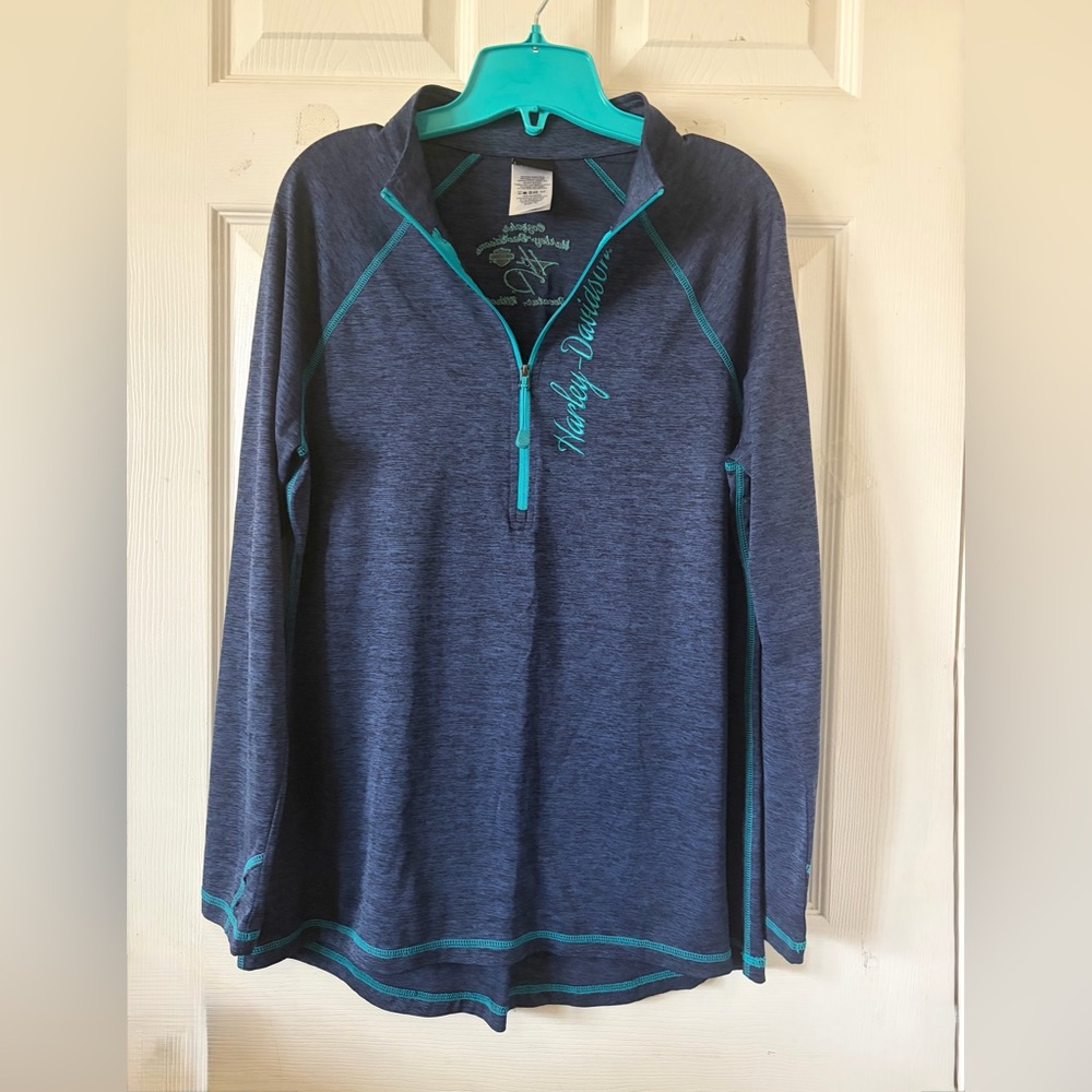 Harley-Davidson Motor Cycles Women Blue/Teal Half-Zip Athletic‎ Pullover Sz XL